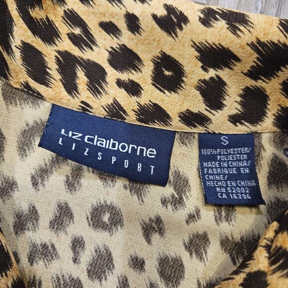 Vtg Liz Claiborne Leopard Cheetah Print Blouse Womens S Oversized Button Up Boho - Picture 6 of 8